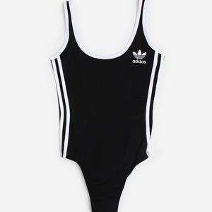 Adidas Originals Women’s Solid Black 3 Stripes Bodysuit One Piece NWT Small $40